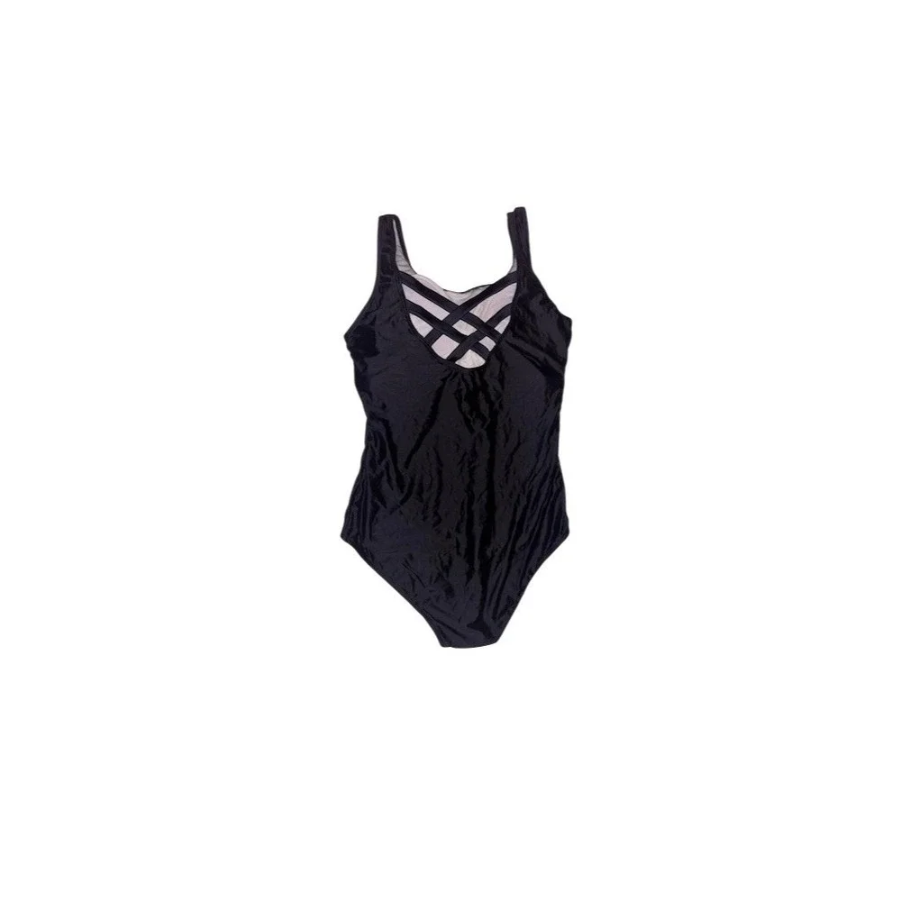 LASCANA One-Piece Swimsuit Womens Size M Black Scoop Neck Strappy Back no‎ tags